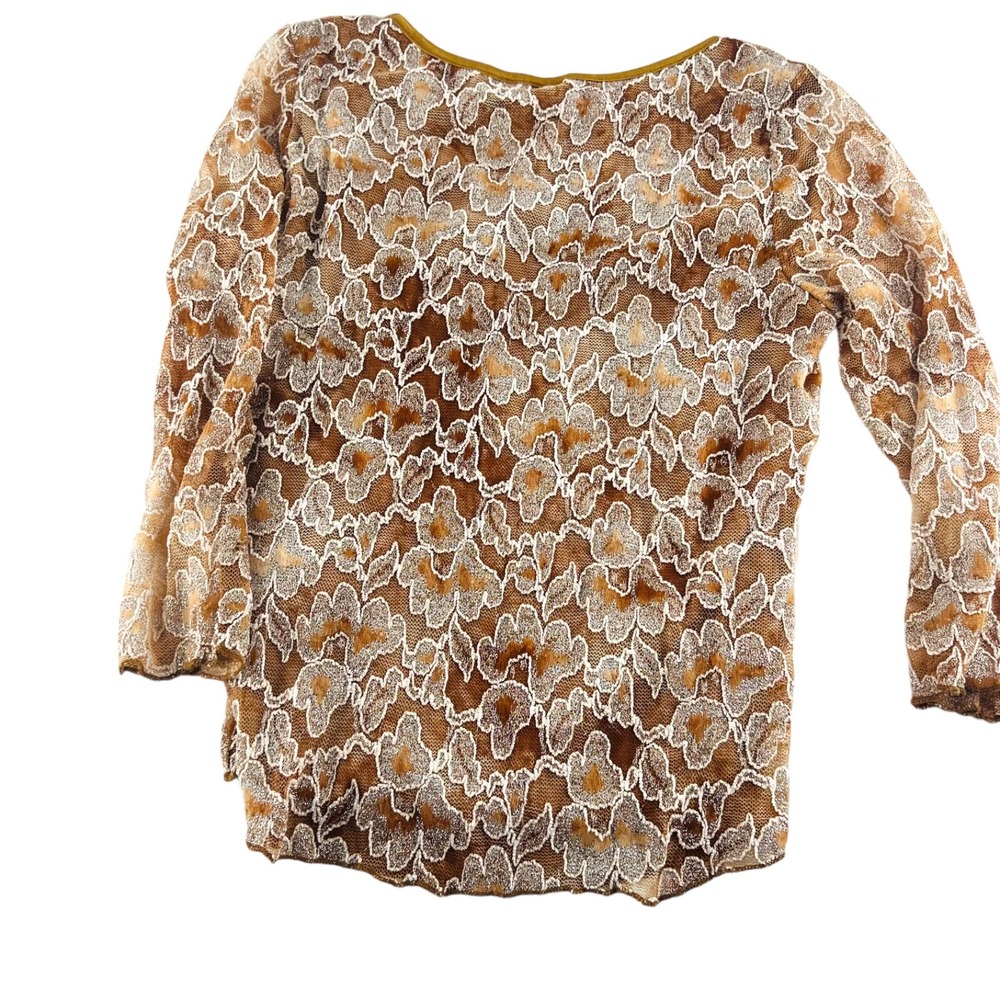 Cato Women's Blouse size Medium Gold Ivory Lace‎ Overlay Stretch 3/4 Sleeves Y2k - Picture 3 of 5